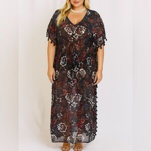 Coastal Blue Black Ruched Sheer Sundress Resort Wear (765)